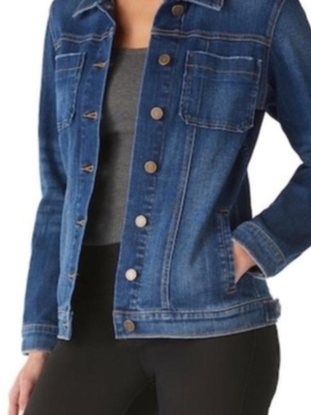 Rock & Republic Blue Distressed Denim Jacket with Chest Pockets